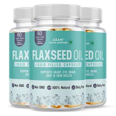 Buy Azani Active Nutrition Omega 3 Flaxseed Oil for Heart, Brain, Immune Support, Healthy Hair, Skin & Nails | 500mg Cold Pressed Omega 3 Flaxseed Oil - 180 Liquid Filled Capsules - Purplle