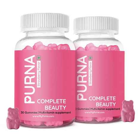 Buy Purna Gummies Purna Complete Beauty Multivitamin Strawberry Gummies for Adults & Kids (Vitamins A C D E B12 and 8 Minerals) 2 Month Pack 60 Gummy Bears (1 per day) - Purplle