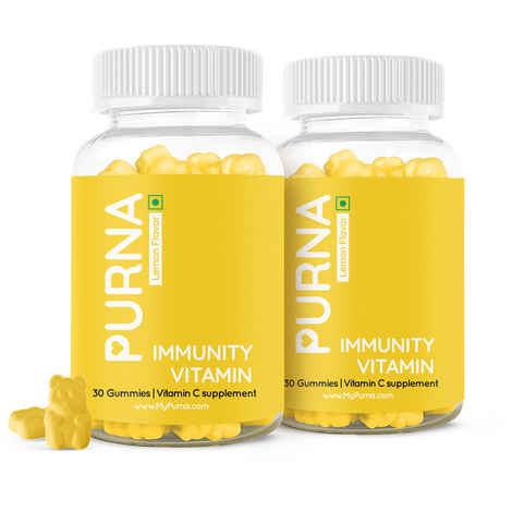 Purna Gummies Purna Bright skin Vitamin C Lemon Gummies for Adults & Kids (Immunity Antioxidant Skincare Organic Vitamin C Source Vegan & Keto Friendly) 2 Month Pack 60 Gummy Bears (1 per day)