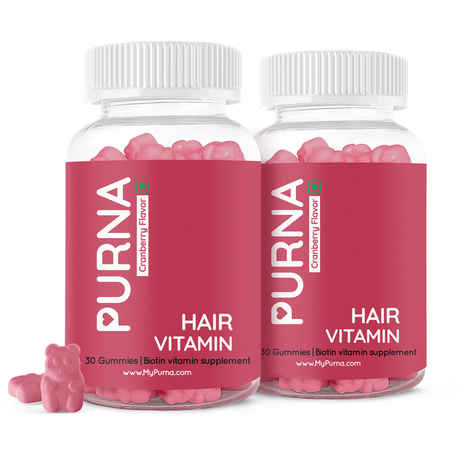 Buy Purna Gummies Purna Flowing Hair Vitamin Cranberry Biotin Gummies for Adults & Kids (Vegan 100% RDA Maximum Strength) 2 Month Pack 60 Gummy Bears (1 per day) - Purplle