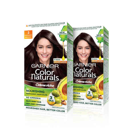 Buy Garnier Color Naturals Creme Hair Color - Shade 3 Darkest Brown, 70ml+60g (Pack of 2) - Purplle