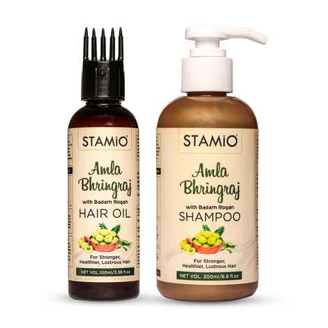 Buy STAMIO Amla Bhringraj Hair Oil & Shampoo Combo for Stronger, Healthier, Lustrous Hair (Shampoo 200ml + Oil 100ml) - Purplle