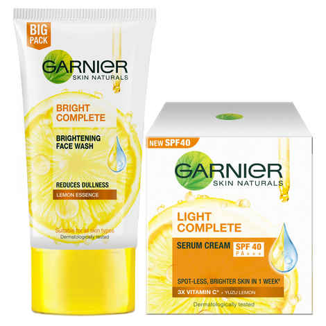 Buy Garnier Bright Complete Brightening Facewash (150 g) + Garnier Bright Complete VITAMIN C SPF40/PA+++ Serum Cream (45 g) - Purplle