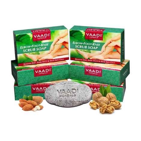 Vaadi Herbals Elbow-Foot-Knee Scrub Soap With Almond & Walnut Scrub (5 + 1 Free) (75 g) (Pack of 5)
