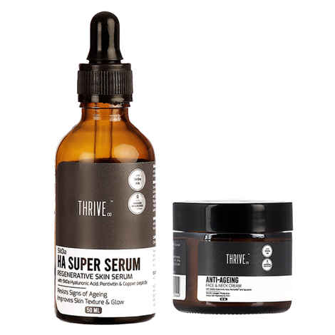 Buy ThriveCo Perfect Anti-Ageing Skincare Regimen: 5Kda Hyaluronic Acid Super Serum + Anti-Ageing Cream - Purplle