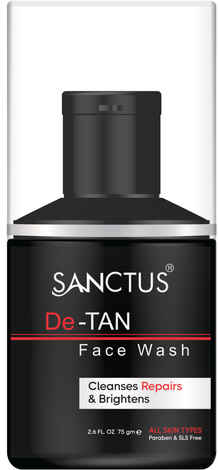 SANCTUS De-TAN Face Wash - Tan Removal & Skin Brightening - Oil Control & Skin Repair Formula - Paraben & SLS Free- Best Organic Face wash for TAN Control 75gm