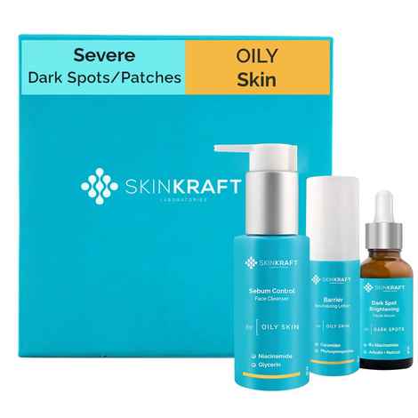 Buy SkinKraft Severe Dark Spots - Dark Patches Skincare For Oily Skin - Customized Skincare Kit - 3 Product Kit - Oily Skin Cleanser + Oily Skin Moisturizer + Severe Dark Spots - Dark Patches Active Serum - Dermatologist Approved - Purplle