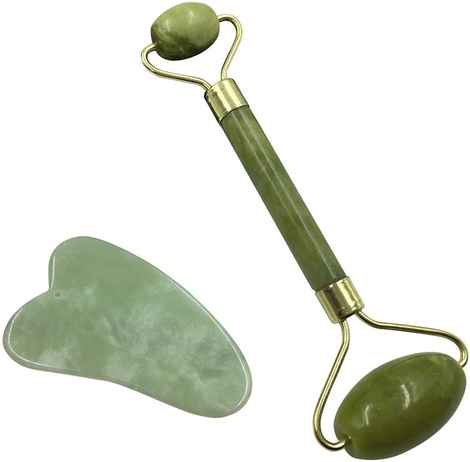 Buy Importikaah Ice Jade Roller with Gua Sha Scraping Plate Set Anti Aging Massager Traditional Facial Scraper Tool - Purplle