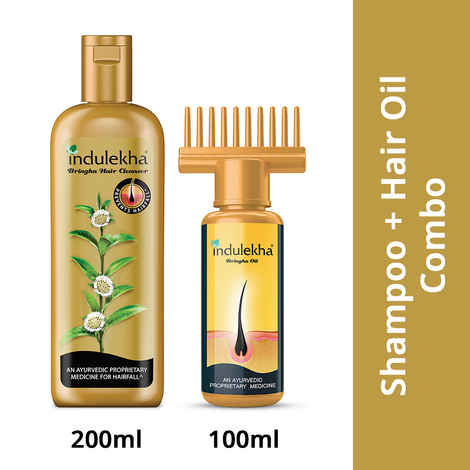 Buy Indulekha Bringha Oil, Reduces Hair Fall & Grows New Hair, 100% Ayurvedic Oil, 100ml+Indulekha Bringha Shampoo, 200ml - Purplle
