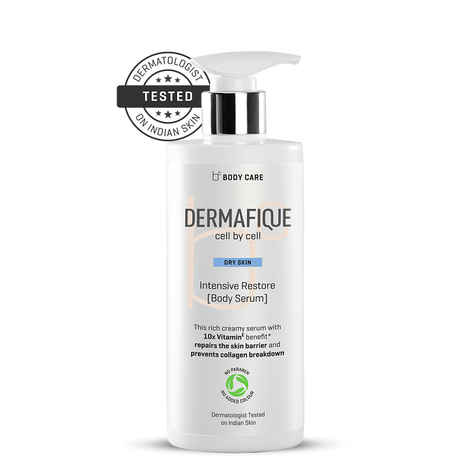 Dermafique Intensive Restore Body Serum, 300 ml - Body Lotion for Dry Skin - Deeply Hydrates and moisturizes- with 10 X Vitamin E - Repairs Skin for Lasting Glow - Dermatologist Tested
