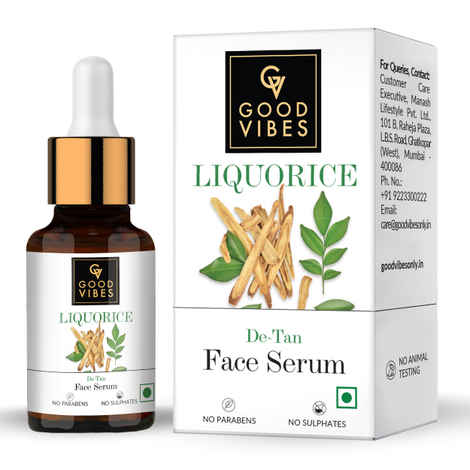 Good Vibes Liquorice De-Tan Serum | Evens Skin Tone, Lightens | No Parabens, No Sulphates, No Animal Testing (10 ml)