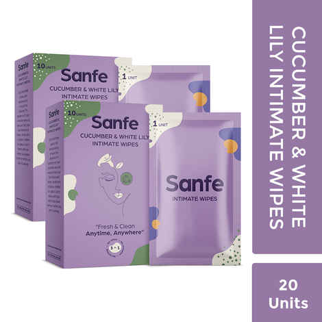 Buy Sanfe Natural Intimate Wipes, 3 in 1 - No Odour, No Itching, No Irritation - Cucumber & White Lily (Pack of 10) - Purplle