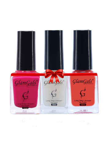 Buy Glamgals Long Stay lacquer Pastel Nail polish - Neon Pink + Coral Illusion + Top Coat ( Matte ) Combo "- NP05+NPMC+NP06 - Purplle