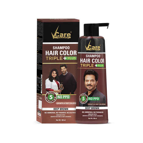 Buy VCare Shampoo Hair Color Triple Plus, Brown, 180 ml - Purplle