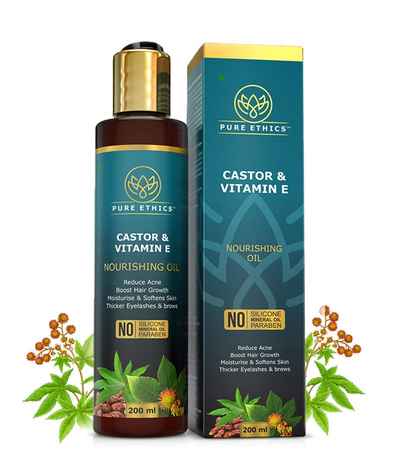 Pure Ethics® Castor Oil with Vitamin E For Hair Growth, Healthy Skin & Nails. Cold Pressed - 200 Ml