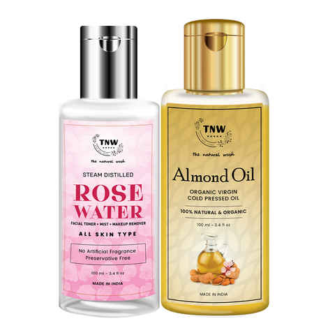 Buy TNW - The Natural Wash Combo of Pure Almond Oil Rich in Vitamin E Cold pressed Virgin Badam Tail 100% Pure & Natural for Hair, Skin, Face Care & Massage-100 ml with Rose Water Face Toner/Skin Toner/Makeup Remover - For All Skin Types Women & Men - Purplle
