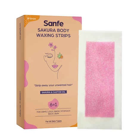 Sanfe Sakura Body Wax Strips with Complementary Cleansing Wipes - 20 Strips | Unclogs pores
