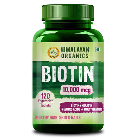 Himalayan Organics Biotin 10000 mcg Supplement with Keratin, Amino Acids & Multivitamin - 120 Veg Tablets