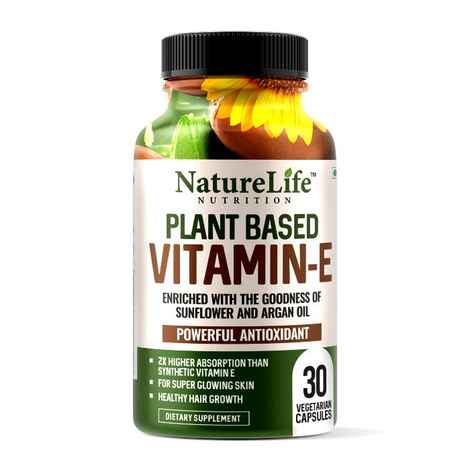 Buy Nature Life Nutrition Plant Based Vitamin E Oil Capsules for Face & Hair – 30 Veg Capsules - Purplle