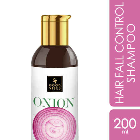 Buy Good Vibes Onion Hairfall Control Shampoo With Keratin, Corn, Wheat Protein & Soy | Strengthening | No Parabens, No Animal Testing (200 ml) - Purplle