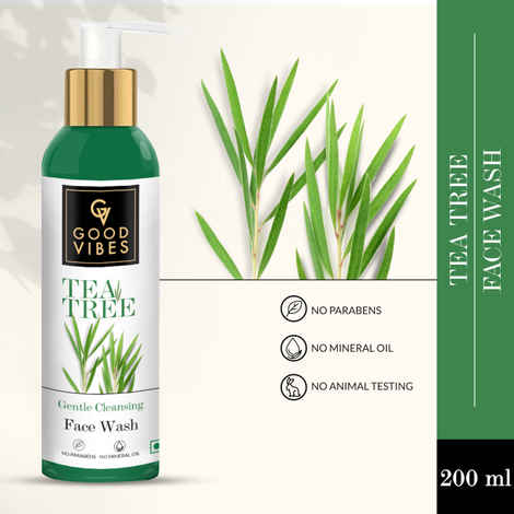 Buy Good Vibes Tea Tree Gentle Cleansing Face Wash | Soothing, Moisturizing | With Argan Oil | No Parabens, No Mineral Oil, No Animal Testing (200 ml) - Purplle
