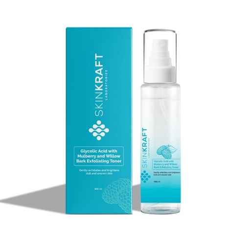SkinKraft Glycolic Acid with Mulberry and Willow Bark Exfoliating Toner - Customized Toner - Dermatologist Approved - Evens Skin Tone - (100 ml)