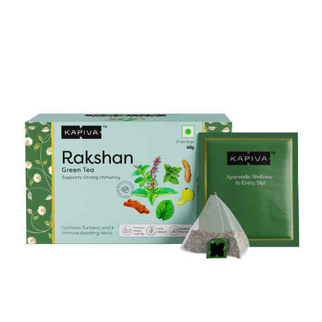 Buy Kapiva Rakshan Green Tea | Supports Strong Immunity | Infused With Turmeric, Amla And Others | 20 Tea Bags - Purplle