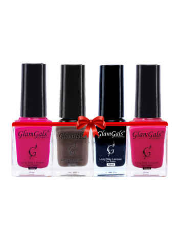 Glamgals Long Stay lacquer,Pastel Nail polish 10 ML ( Sugar Plum + Flirty Wine + Make It mauve+ Neon Pink ) (Combo pack of 4) "- COMBO (NP10+NP11+NP14 + NP05)
