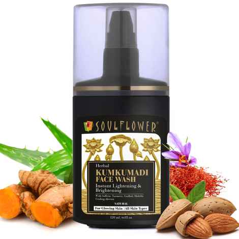 Buy Soulflower Herbal Kumkumadi Face Wash With Saffron, Turmeric, Gudhal, Mulethi Cooling Aloe Vera instant brightening & glowing skin, 120ml - Purplle