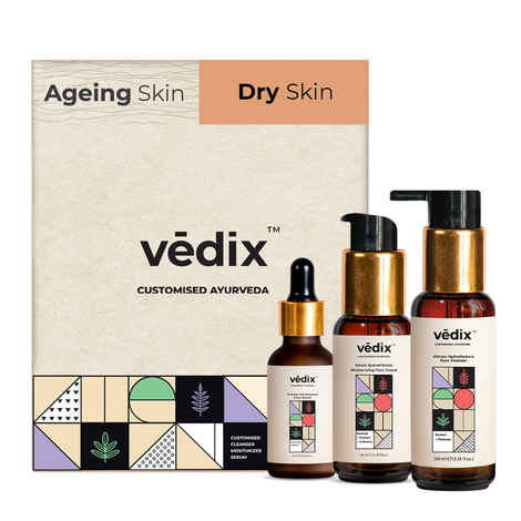 Buy Vedix Customized Skin Care Kit For Dry Skin With Visible Signs Of Ageing - 3 Product Kit - Vedix Face Wash For Dry Skin (100ml) - Vedix Face Serum For Visible Signs Of Ageing (20ml) - Vedix Moisturizing Face Cream For Dry Skin (40ml) - Purplle