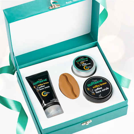 Buy mCaffeine Latte Gift Set for Rakhi| 4 100% Natural Products - Face Wash, Scrub, Mask and Bathing Bar in a Premium Box - Purplle