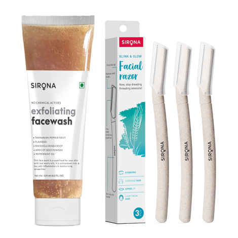 Buy Sirona Blink and Glow Face Razor with Exfoliating Face Wash - 125 - 2 Pcs - Purplle