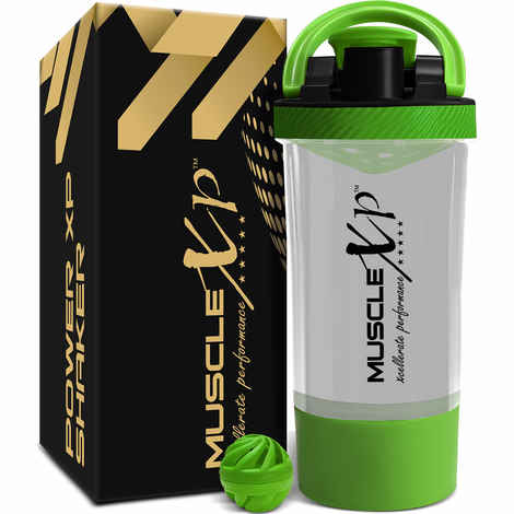 Buy MuscleXP Gym Power XP Shaker 100 % Leakproof Guarantee Shaker Blender 700 ml with Compartment, For Protein, Pre Workout and BCAAs, BPA Free Material Sipper Bottle (Tranparent & Green) - Purplle