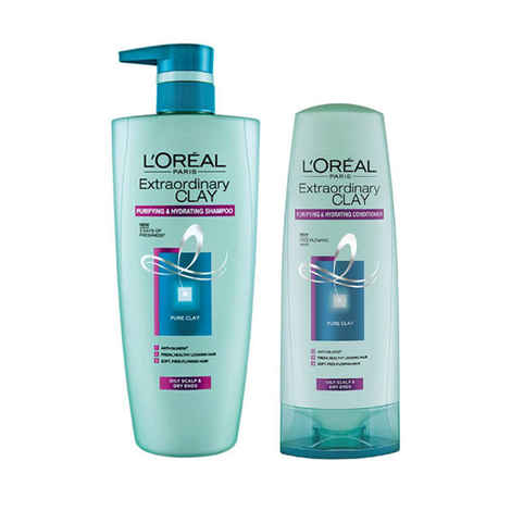 Buy L'Oreal Paris Extraordinary Clay Shampoo, 640ml + L'Oreal L'Oreal Paris Extraordinary Clay Conditioner, 175ml - Purplle