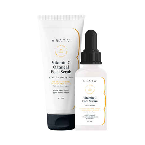 Buy Arata Vitamin C Revitalize Face Regime With Vitamin C Oatmeal Face Scrub (75 ML) & Vitamin C Face Serum (30 ML) | Jojoba, Almond & Carrot Seed Oil | Anti-Aging, Boosts Collagen & Targets Pigmentation | All-Natural, Non-Toxic | All Skin Types - Purplle