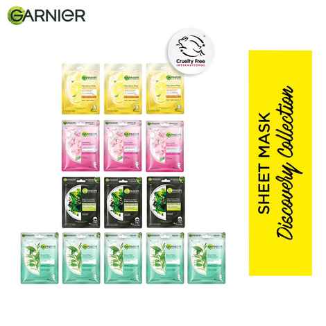 Buy Garnier Face Mask Sheets, 14pcs | Sheet Masks For Glowing Skin | Green Tea, Sakura, Bright Complete and Charcoal Face Masks Combo | Discovery Collection Pack | Festive Pack | Gift Box - Purplle