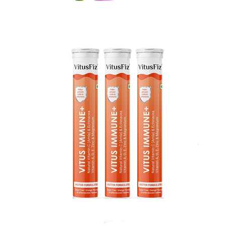 Buy Vitus Immune+ (Pack of 3) | Immunity Booster and Multivitamin | Natural Amla (Vitamin C) and Echinacea | 60 effervescent tablets - Purplle