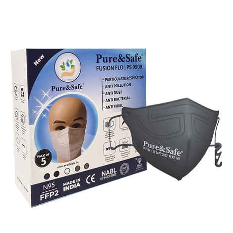 Buy Khadi Essentials Pure&Safe N95 FFP2 Cotton Reusable Face Mask for Men & Women | Stylish with Nose Clip, Comfortable N 95 Highly Breathable | CE, EN, IS Certified & Third Party Tested Pack of 5(Grey) - Purplle