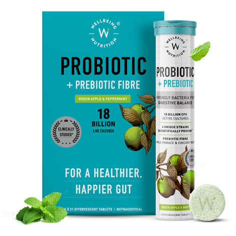 Buy Wellbeing Nutrition Daily Probiotic + Prebiotic| Plant Based |36 Billion CFU, 6 Strains for Men & Women - 126 Tablets (Pack of 6) - Purplle