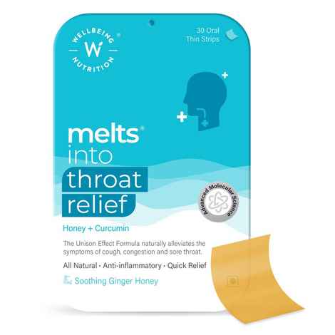 Buy Wellbeing Nutrition Melts instant Throat Relief |Alleviates Cough,Sore Throat Relief, Pain Relief (30 Oral Strips) - Purplle