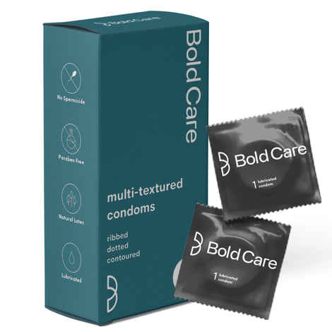 Bold Care Multi-textured Condoms - Pack of 10 - Ribbed, Dotted, & Contoured - Lubricated - Natural Latex