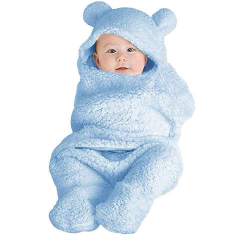 Buy BeyBee® 3 in 1 Baby Blanket Wrapper-Sleeping Bag for New Born Babies (Blue Plain) - Purplle