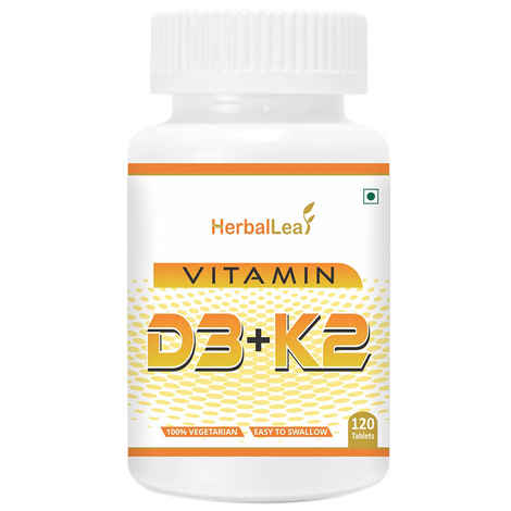Buy HerbalLeaf Vitamin D3+K2 MK7 High Potency Supplement Supports Heart & Bone Health, 120 Veg Tablet - Purplle