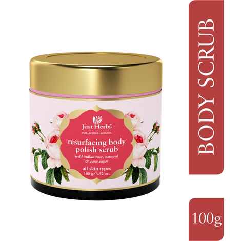 Buy Just Herbs Ayurvedic Resurfacing Body Polish Scrub, All Skin Types -100gm Made With Rose, Oatmeal, Cane Sugar - Exfoliates, Removes Tan & Restores PH - Purplle