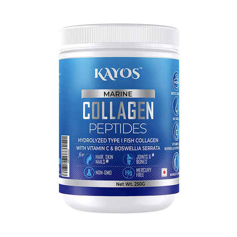 Kayos Marine Collagen Peptides – Mercury Free Hydrolyzed Type 1 Fish Collagen with Vitamin C & Boswellia Serrata for Healthy Hair, Skin Nails and Joints – 250g