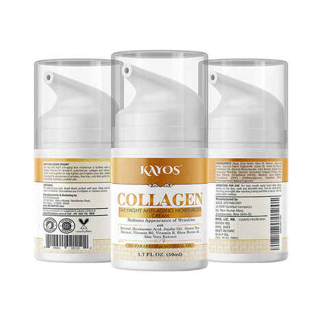 Kayos Collagen Day Night Anti Aging Moisturizing Cream With Retinol, Aloe Vera & Green Tea Extracts, Vitamin B5, Vitamin E - No Parabens or Mineral Oil - 50mL