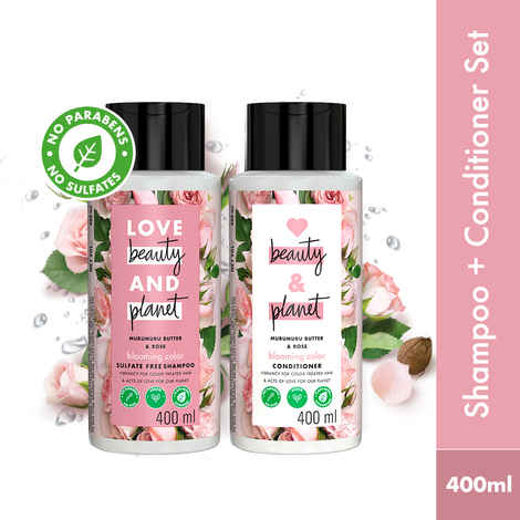 Buy Love Beauty & Planet Murumuru Butter and Rose Aroma Blooming Colour Shampoo & Conditioner, 400 ml each - Purplle