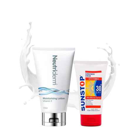 Buy Neutriderm Sunblock Combo | Vitamin E Moisturising Lotion 125ml, Australian Made Sunstop Sunscreen Cream SPF 30+ - Purplle