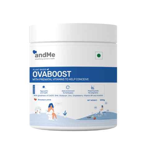andMe OvaBoost Fertility Supplement - Support Ovulation, Egg Quality, Cycle Regularity- Myo-Inositol, CoQ10, DHA, Shatavari, Zinc, Chasteberry, Folic Acid (Strawberry Flavour Drink, 250gm)