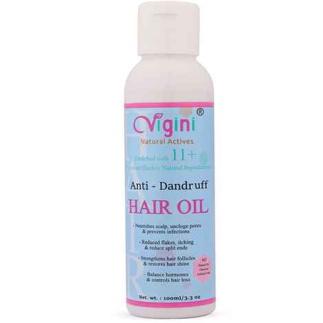 Vigini Anti Dandruff Itchy Scalp Hair Care Oil Smoothening Strengthening Silky Shine Growth Vitalizer Strong Healthy Regrowth Hair Tonic Nourishment Revitalizing Control Fall Loss Thinning Treatment Men Women Brahmi,Salicylic Acid,Tea Tree Oil 100 ml